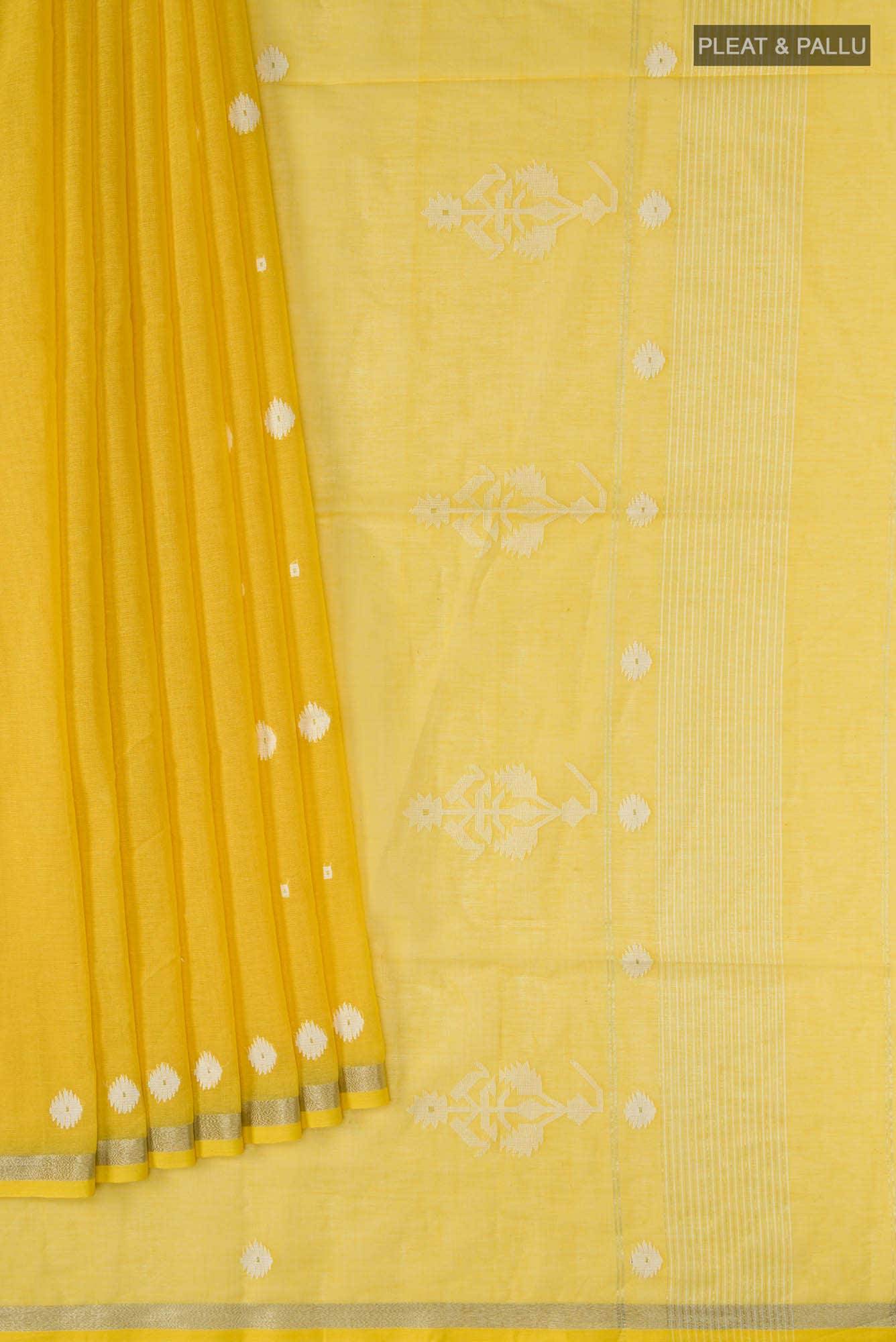 Damini- Mustard Yellow Bengal Cotton Saree Buy at ₹2950