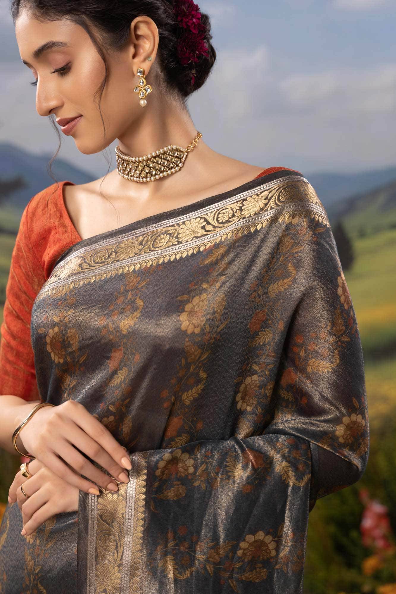 Midnight Celesete-Navy Blue Cotton Tissue Saree Buy at ₹6999