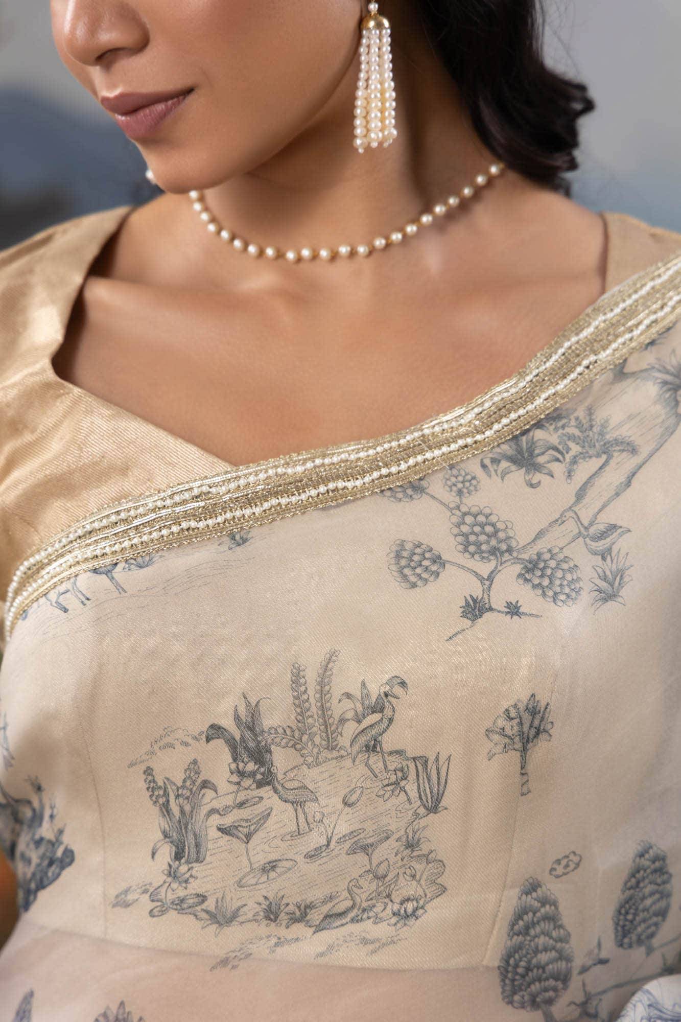 Blue Forest-White Pure Organza Silk Saree Buy at ₹9200