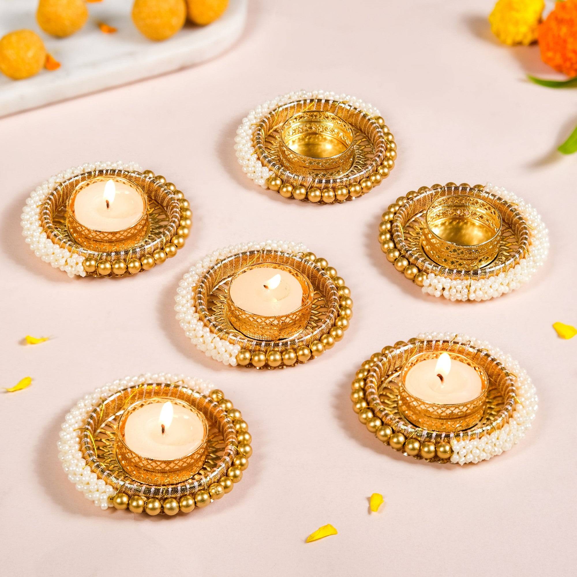 Beaded Festive Tea Light Holders Set Of 6