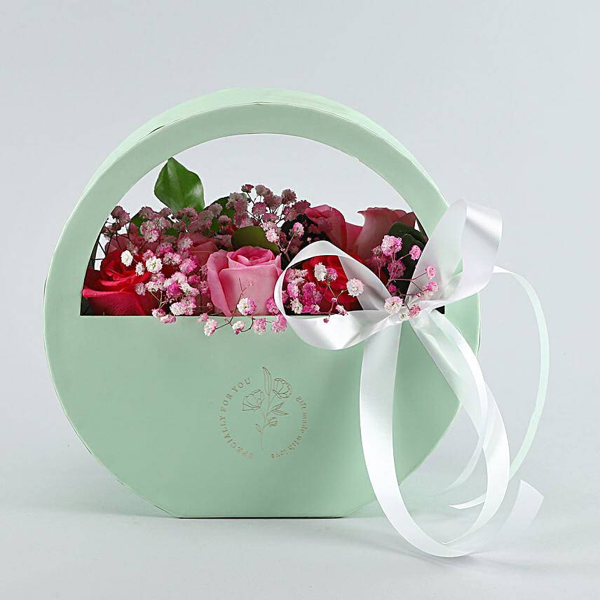 Beautiful Mixed Roses Moon Basket