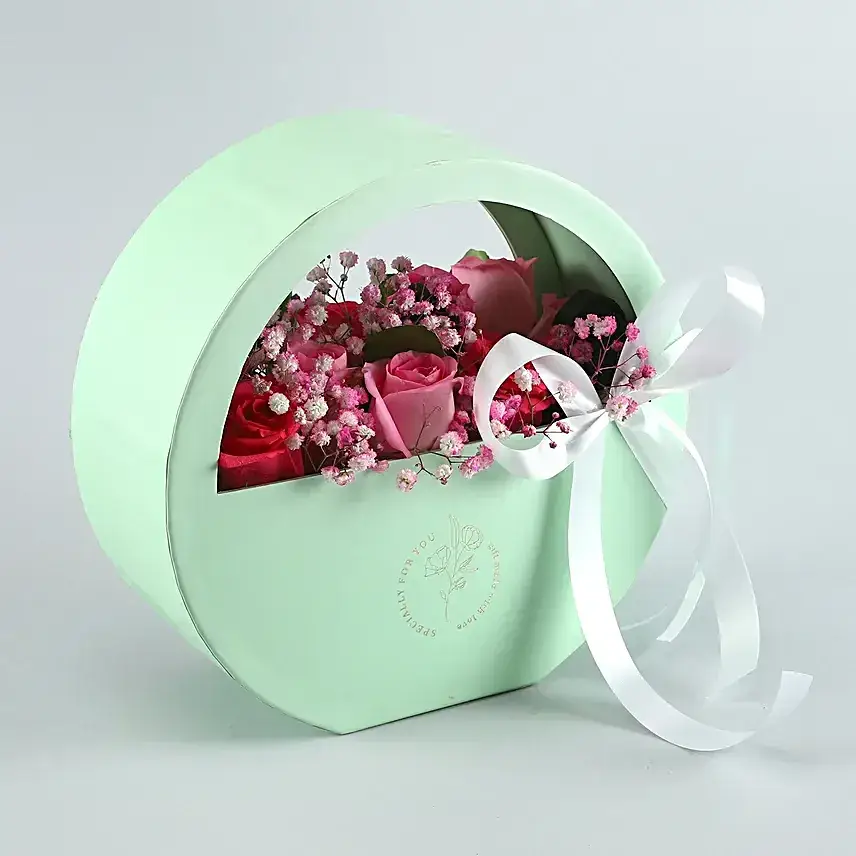 Beautiful Mixed Roses Moon Basket