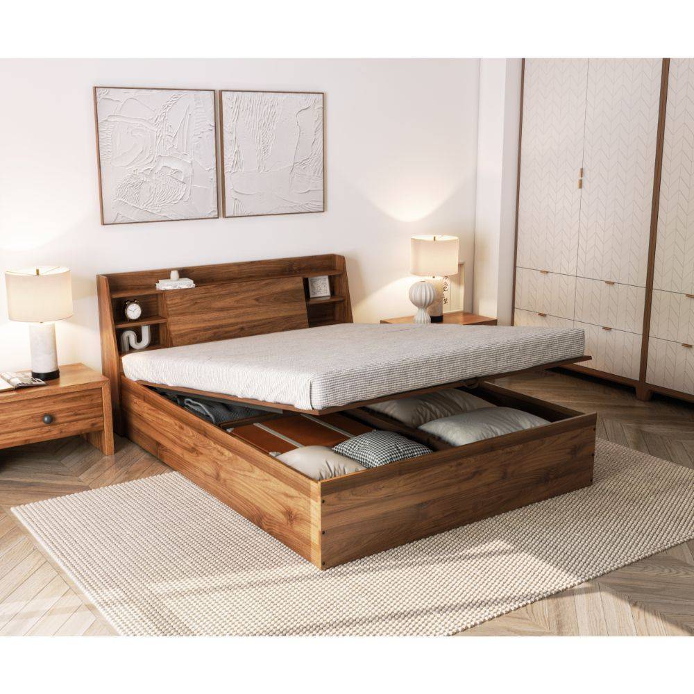 Leo Queen Storage Engineered Wood Bed with Hydraulic mechanism (78x60 inch)