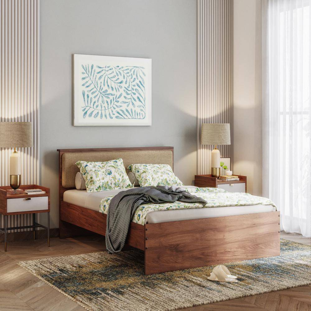 Taurus Queen Non - Storage Engineered Wood Bed With Omega Pearl Upholstered Headboard (78x60 inch)