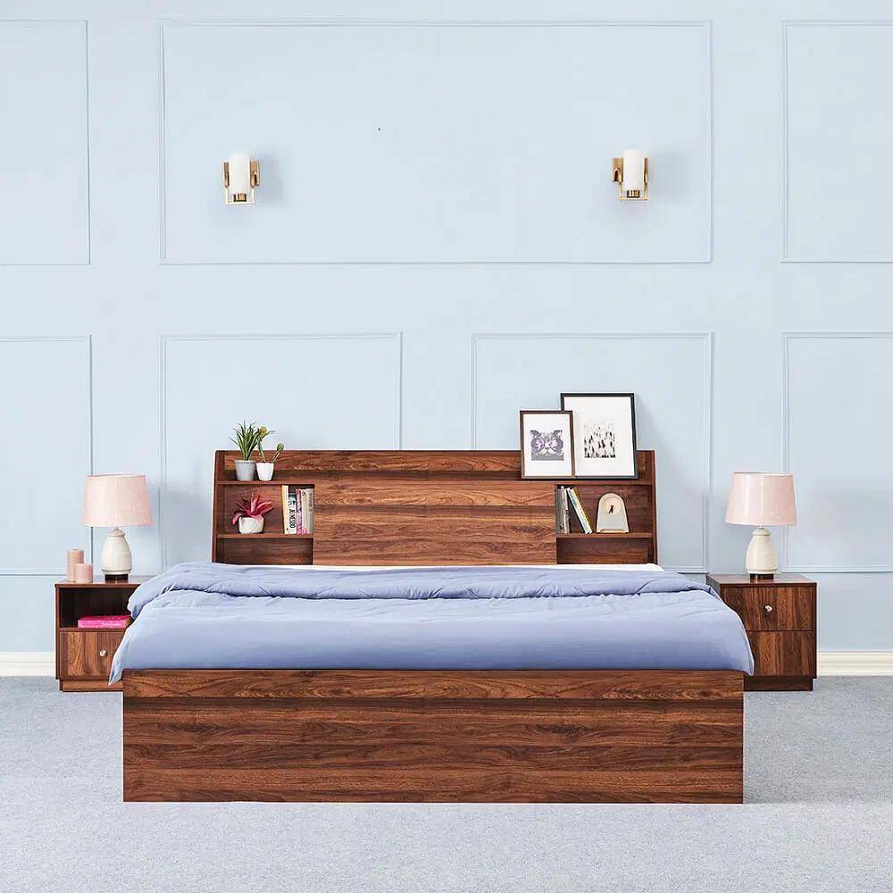Leo Engineered Wood Bed with Storage (78*60inch) / (1.98m*1.52m) (78x60 inch)