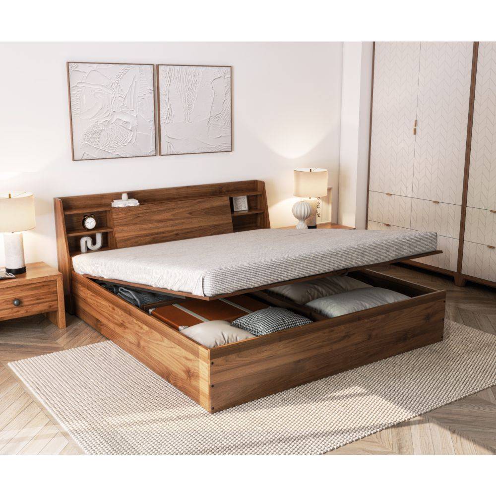 Leo King Storage Engineered Wood Bed with Hydraulic mechanism (78x72 inch)