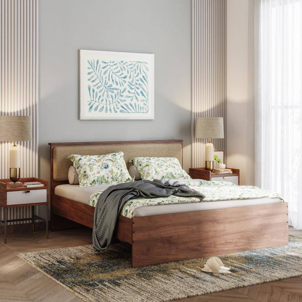 Taurus King Non - Storage Engineered Wood Bed With Omega Pearl Upholstered Headboard (78x72 inch)