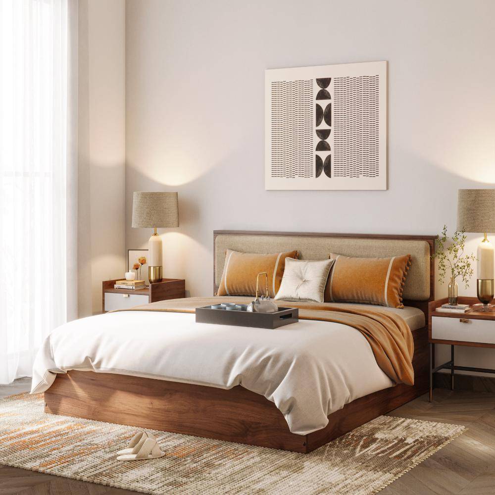 Taurus King Storage Engineered Wood Bed With Omega Pearl Upholstered Headboard (78x72 inch)