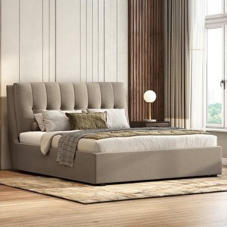 Bornholm Upholstered Storage Bed In Hydraulic in King Size with Shitake Beige Colour