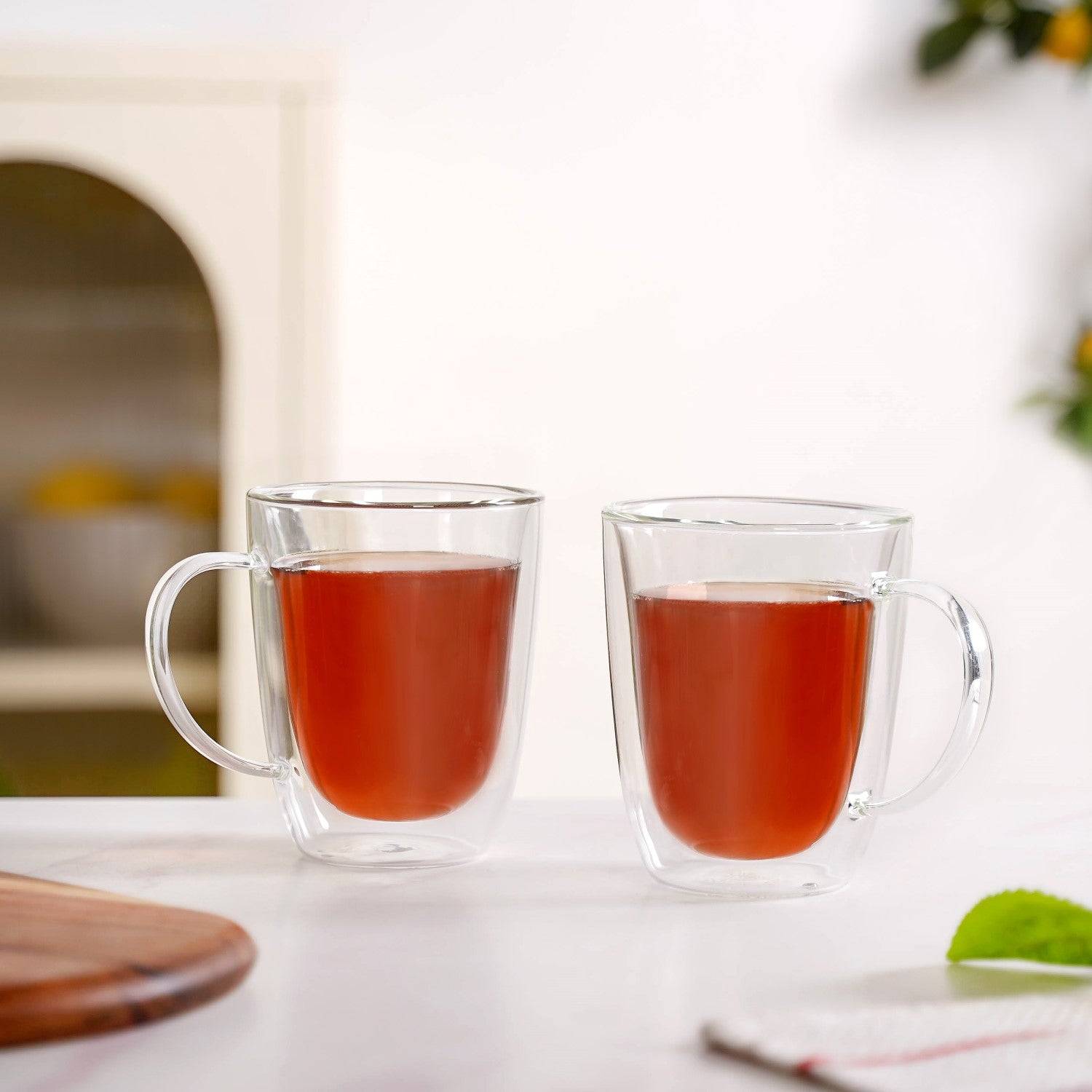 Bistro Style Double Wall Glass Coffee Mugs Set Of 2 300ml