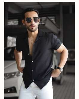 Men’s Textured Half Sleeve Black Shirt