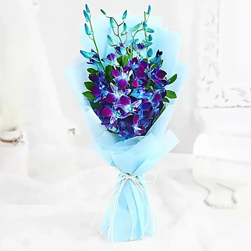 Black Forest Bento Cake N Misty Azure Orchids for Bhai Dhooj