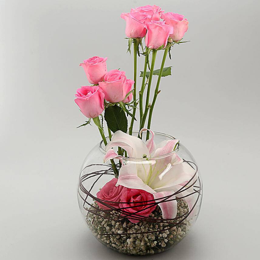 Blissful Roses & Lilies Vase Arrangement