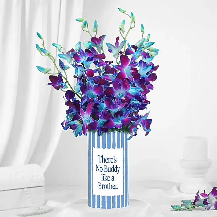 Blue Orchid Glass Vase Arrangement