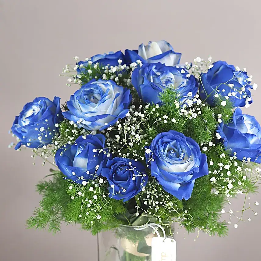 Blue Spray Roses Cylindrical Vase