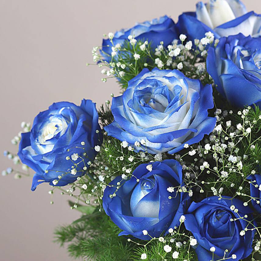 Blue Spray Roses Cylindrical Vase