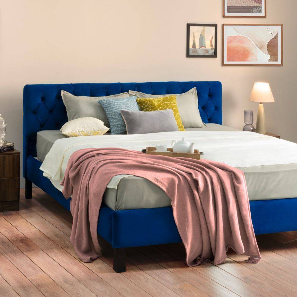 Solis Upholstered King Bed without Storage (velvet blue) (78x72 inch)