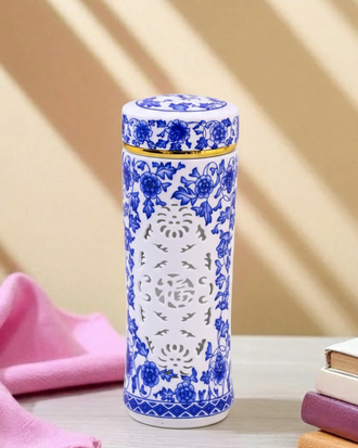 Ceramic Travel Flask - Blue & White