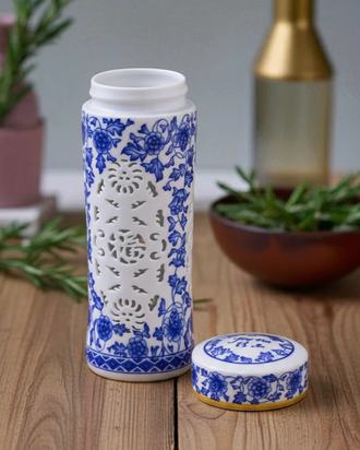 Ceramic Travel Flask - Blue & White