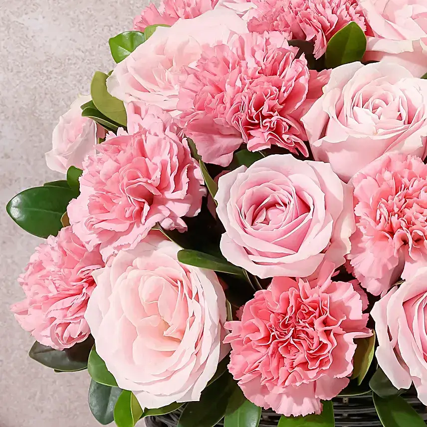 Blush Birthday Basket with Roses n Balloon