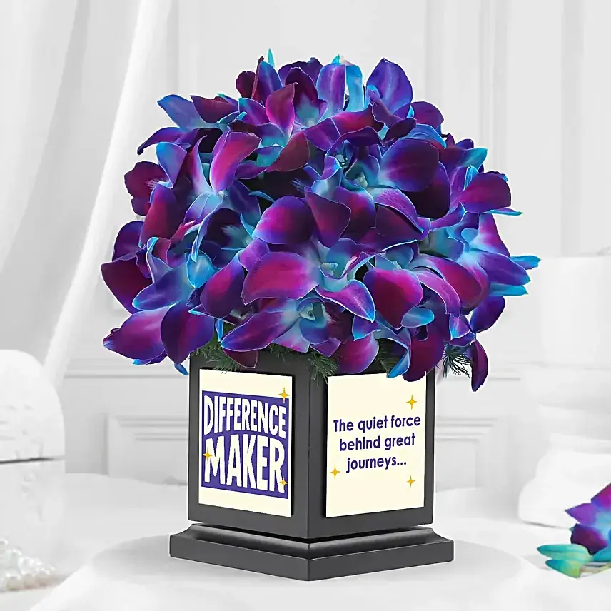 Boss Day Blue Orchids in Photo Mug