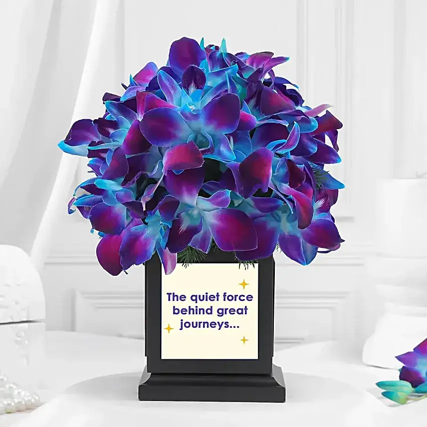 Boss Day Blue Orchids in Photo Mug