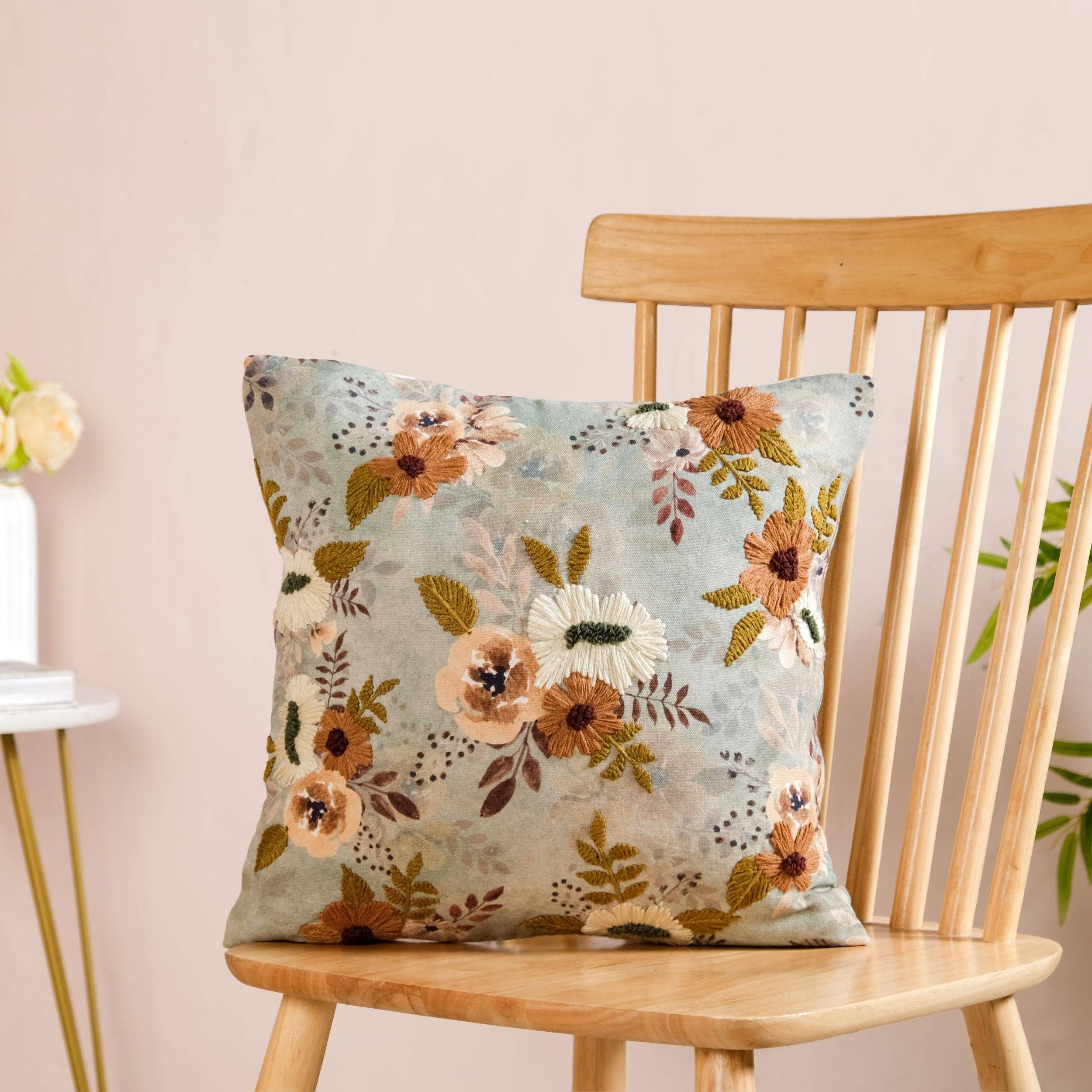 Botanical Breeze Embroidered Cushion Cover 40x40cm