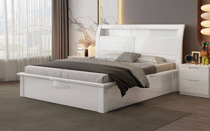 Royaloak Rome Italian Queen Size Bed With Hydraulic Storage in High Gloss Finish