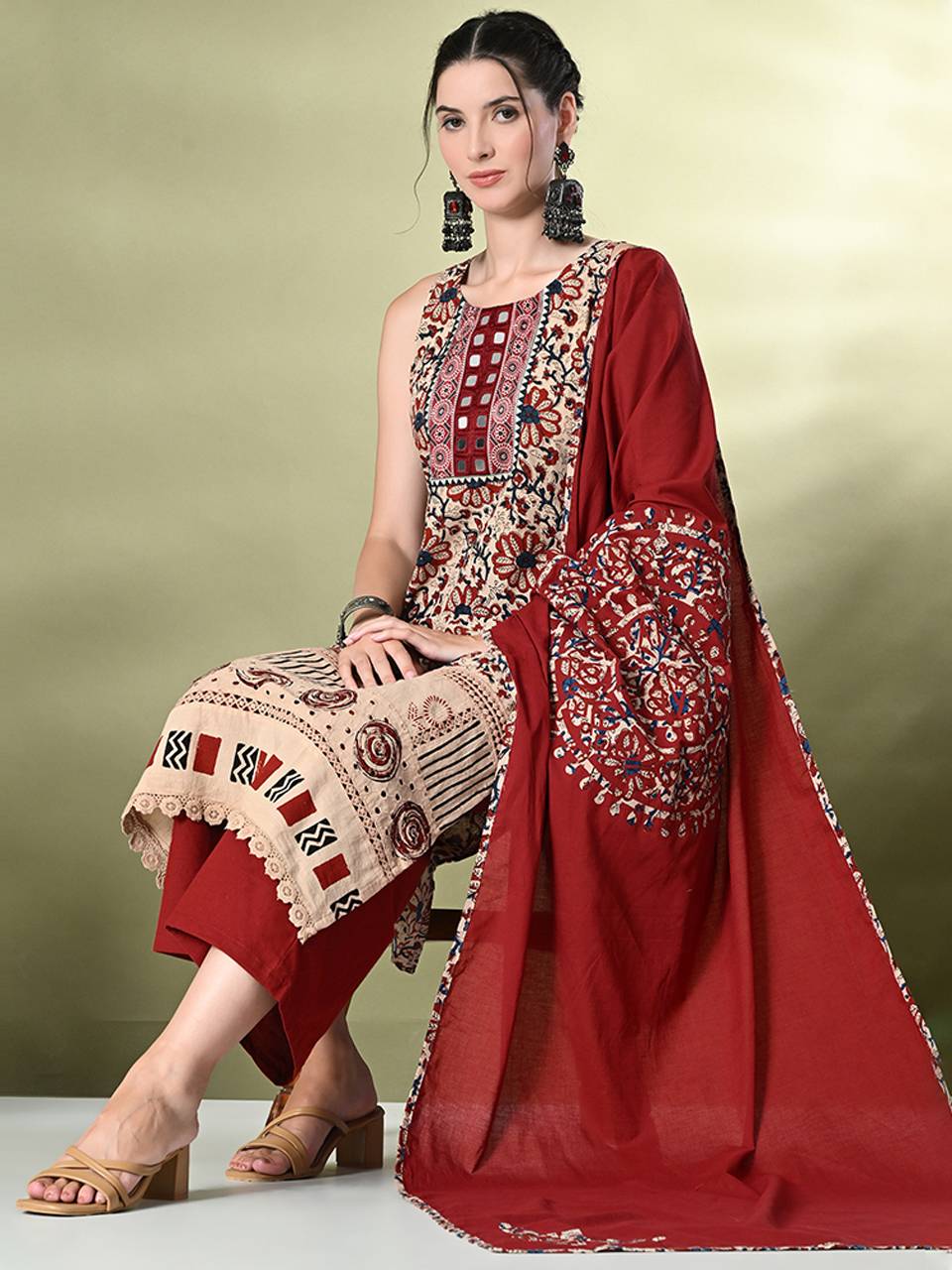 Faeezah Brown Soft Cotton Palazzo Suit Buy @ ₹2716