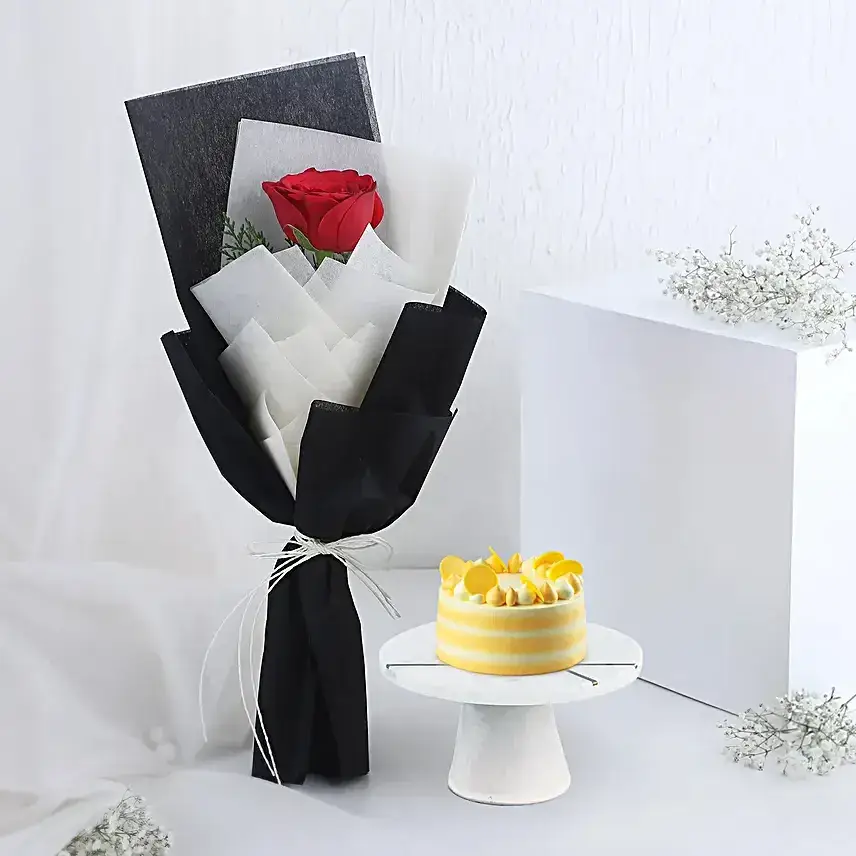 Butterscotch Bento Cake N Scarlet Rose