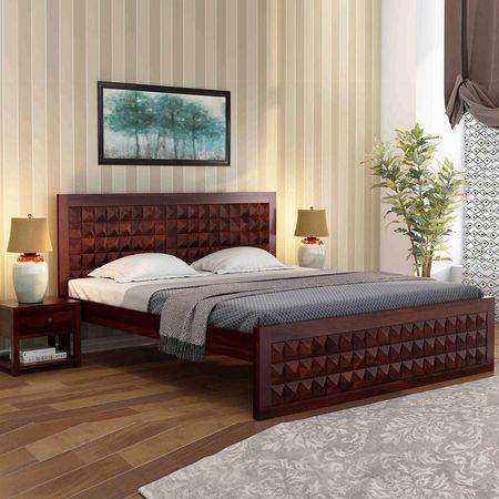 Keaton Sheesham Wood Queen Size Bed Non Storage Walnut Finish (60 x 78 inches)