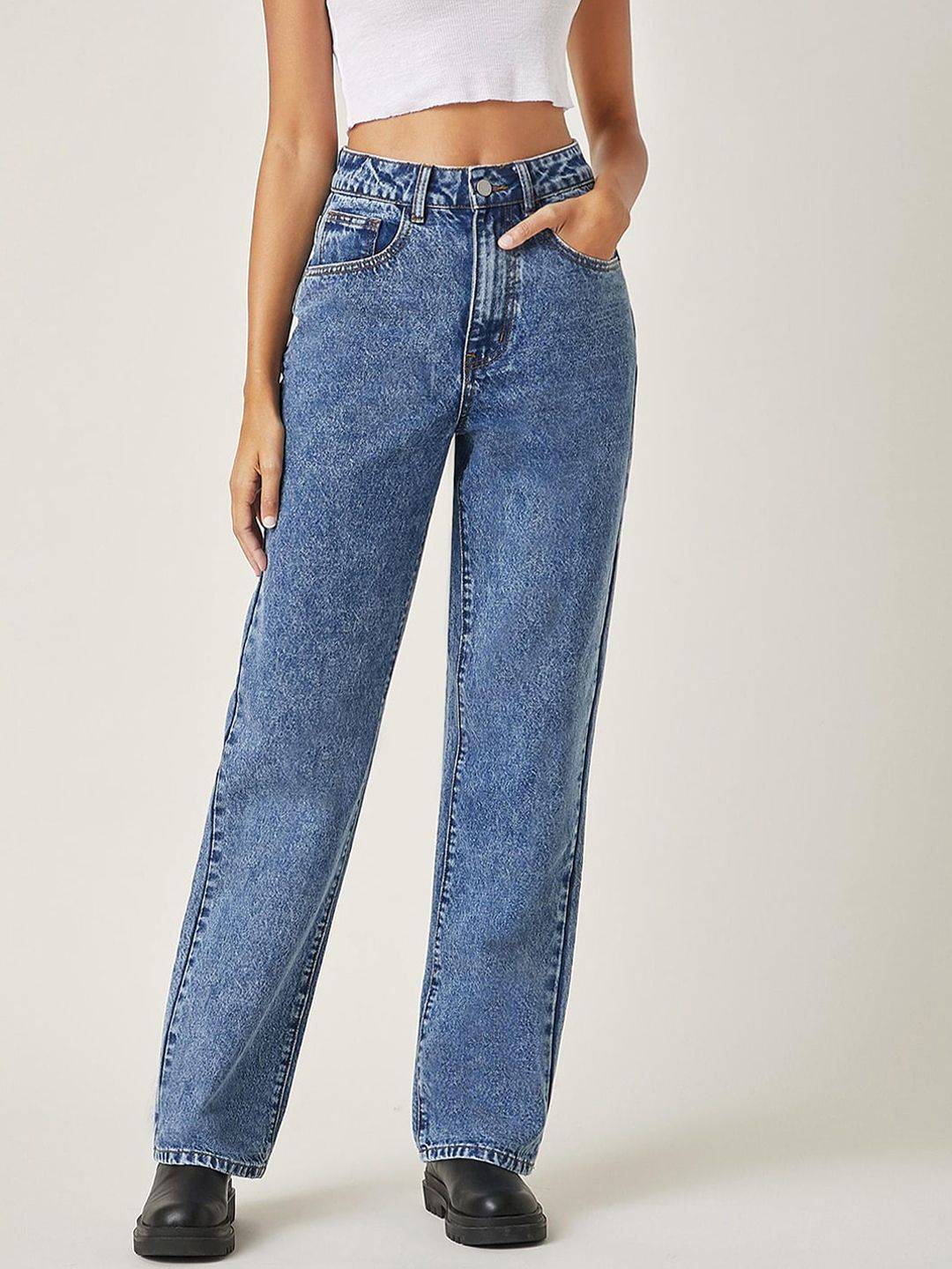 Kotty Women Straight Fit High-Rise Medium Shade Stretchable Cotton Lycra Blend Jeans