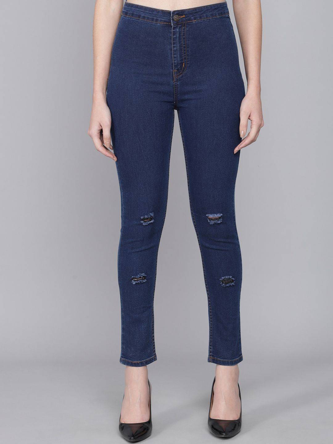 Kotty Women Blue Skinny Fit High-Rise Low Distress Jeans