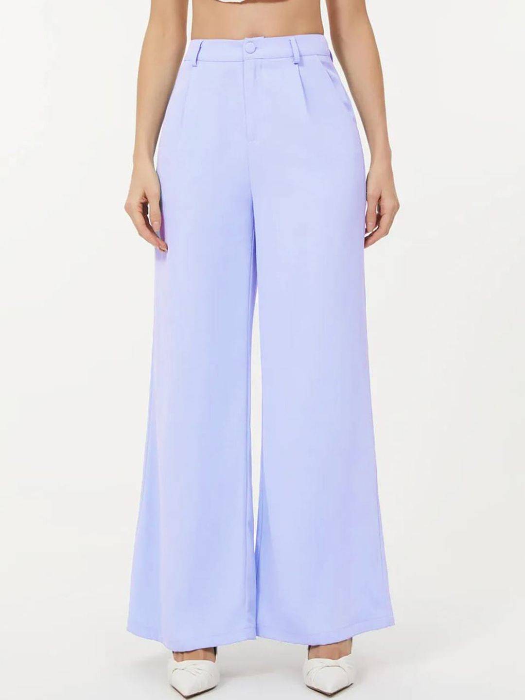 KOTTY Basics Women Relaxed Straight Leg Straight Fit High-Rise Easy Wash Pleated Trousers