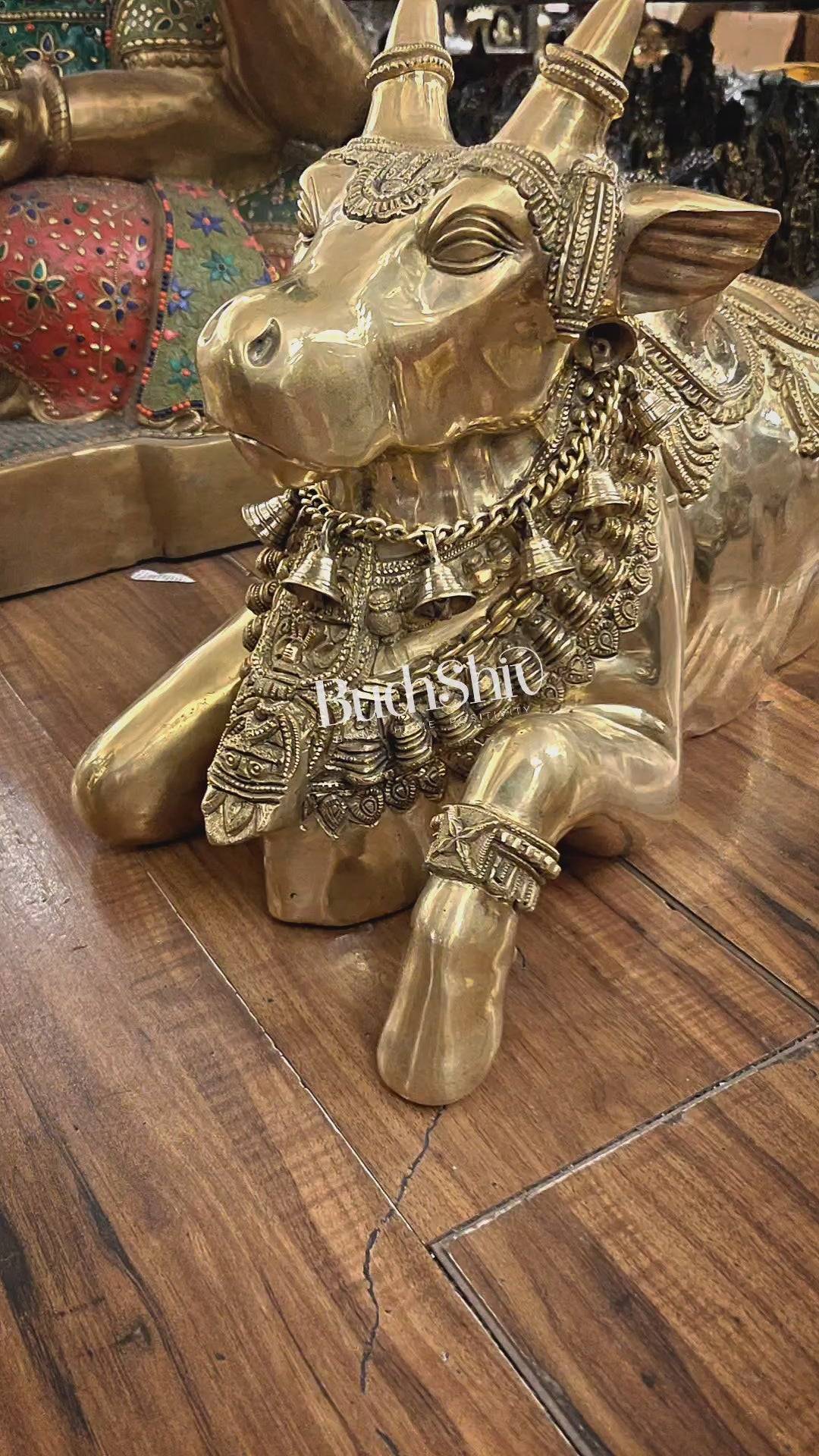 Buy Brass Nandi Sculpture – Majestic Temple Design 25 inch in Showcase ...