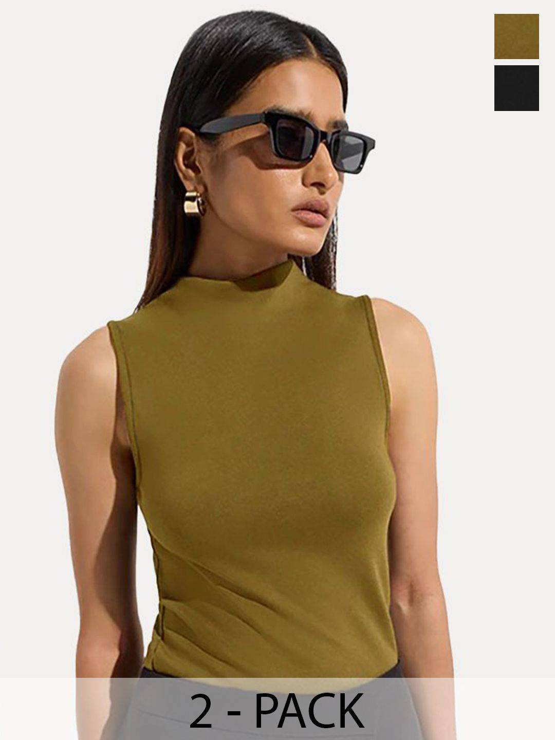 Kotty Women Pack of 2 High Neck Fitted Top