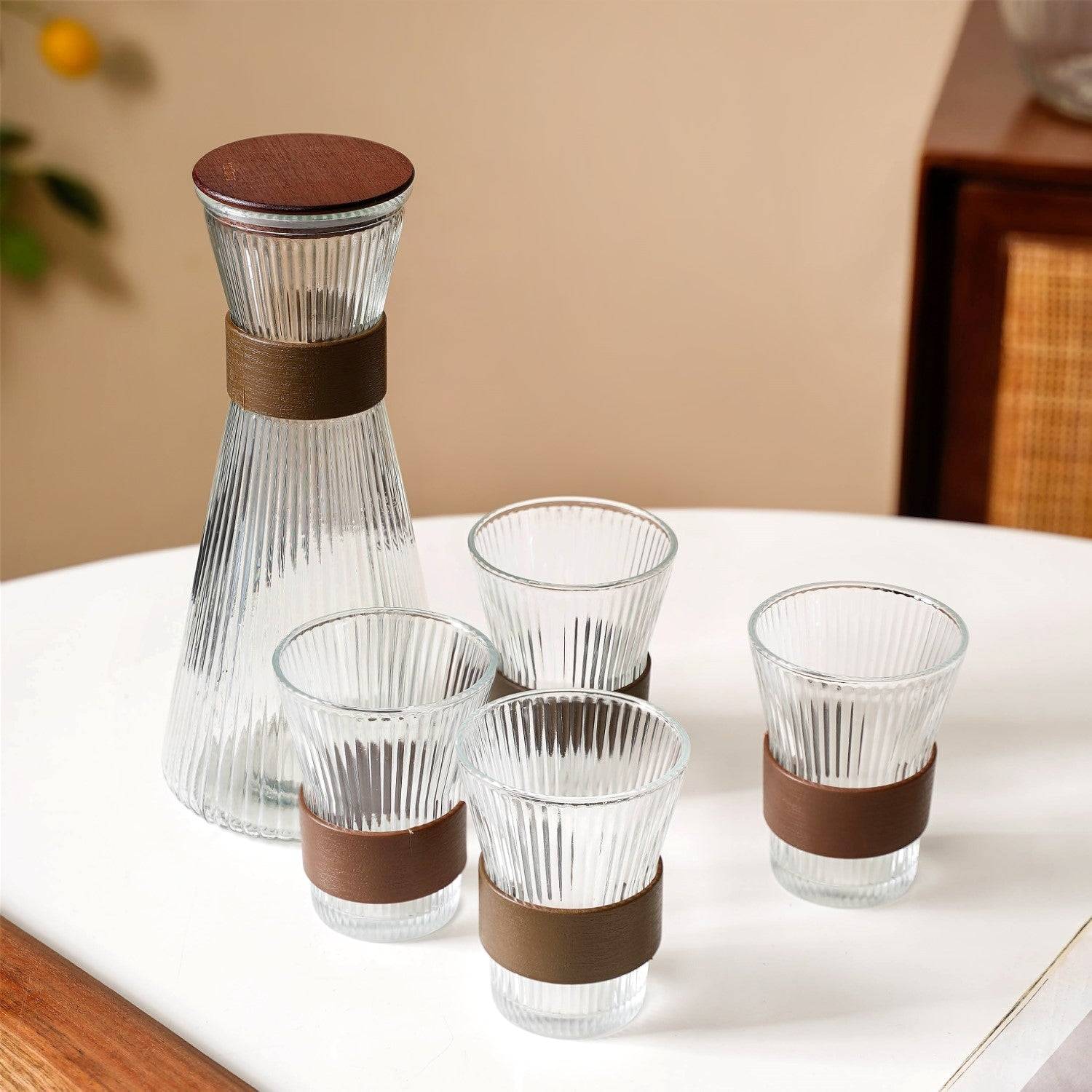 Fluted Glass Carafe Jug With Tumblers buy only at ₹995