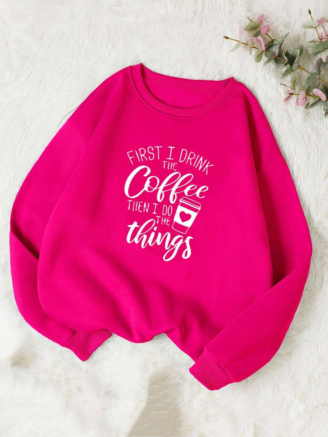 Kotty Typography Printed Fleece Pullover Sweatshirt