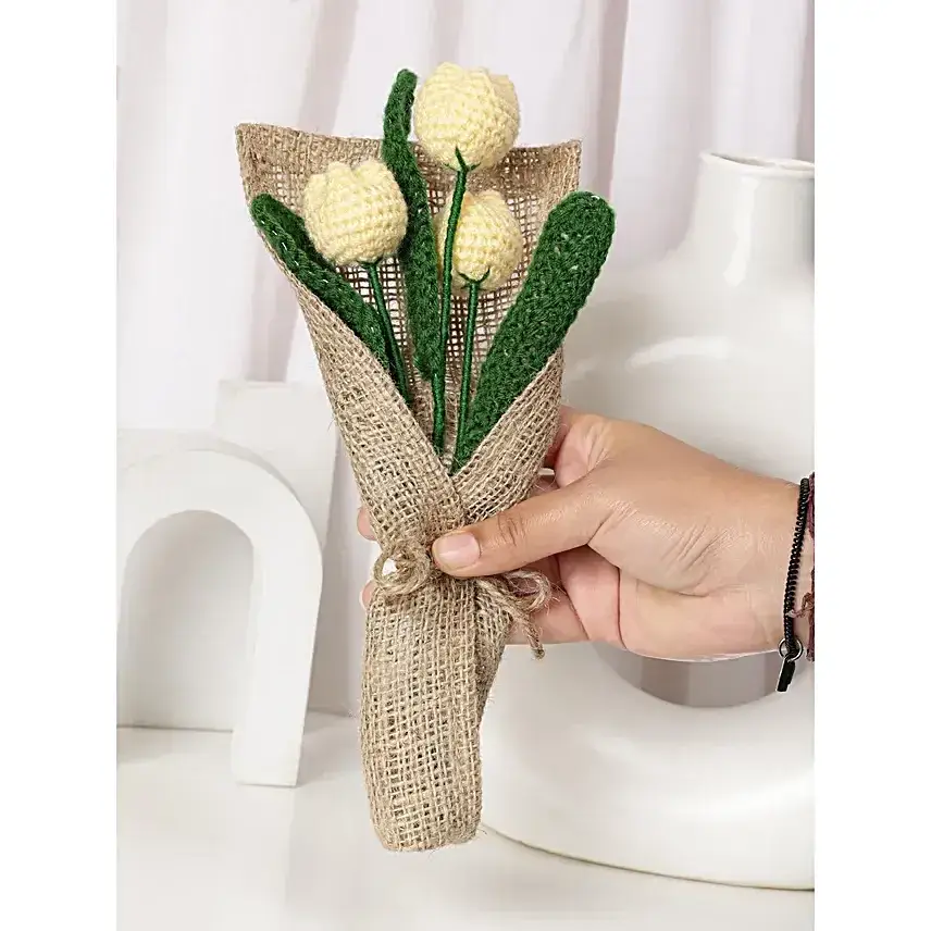 Cheerful Yellow Crochet Tulip Bouquet