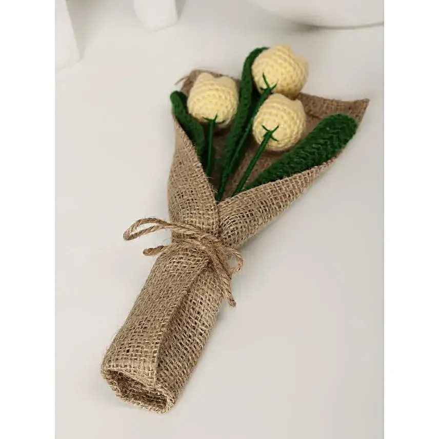 Cheerful Yellow Crochet Tulip Bouquet
