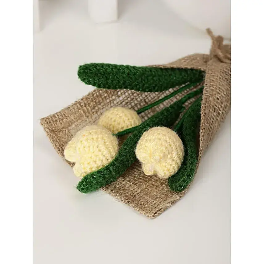 Cheerful Yellow Crochet Tulip Bouquet