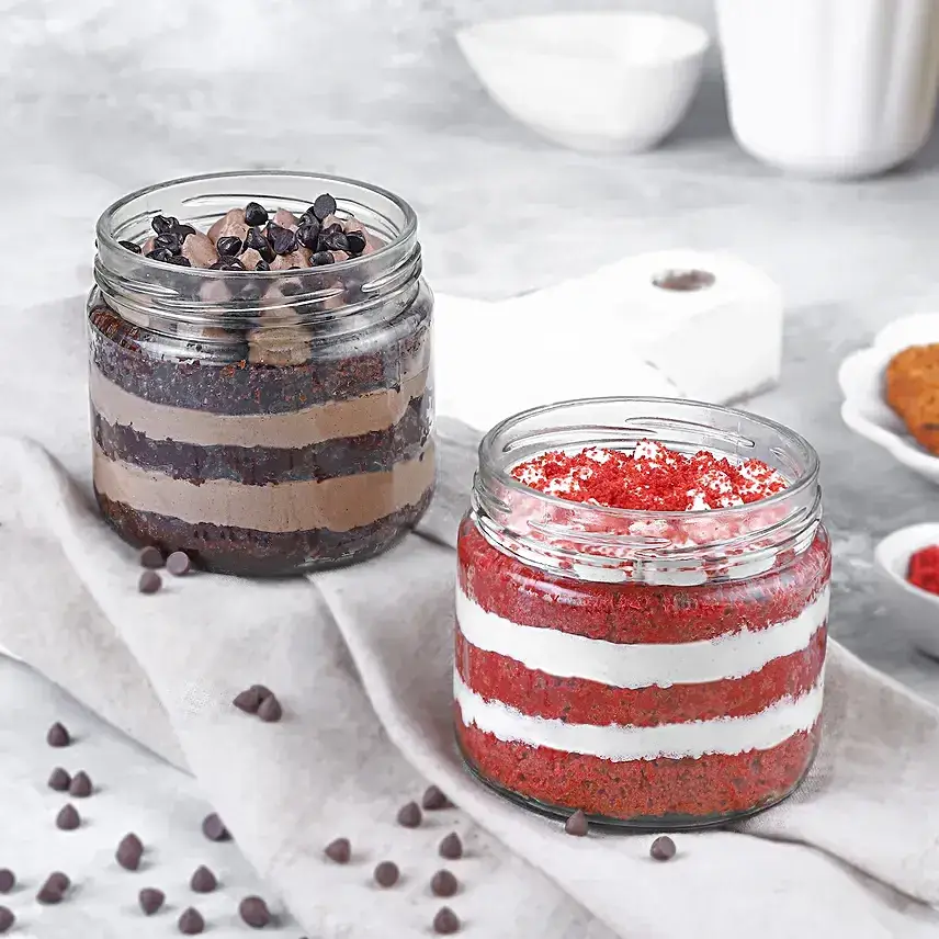 Choco Chip & Red Velvet Jar Cake Set