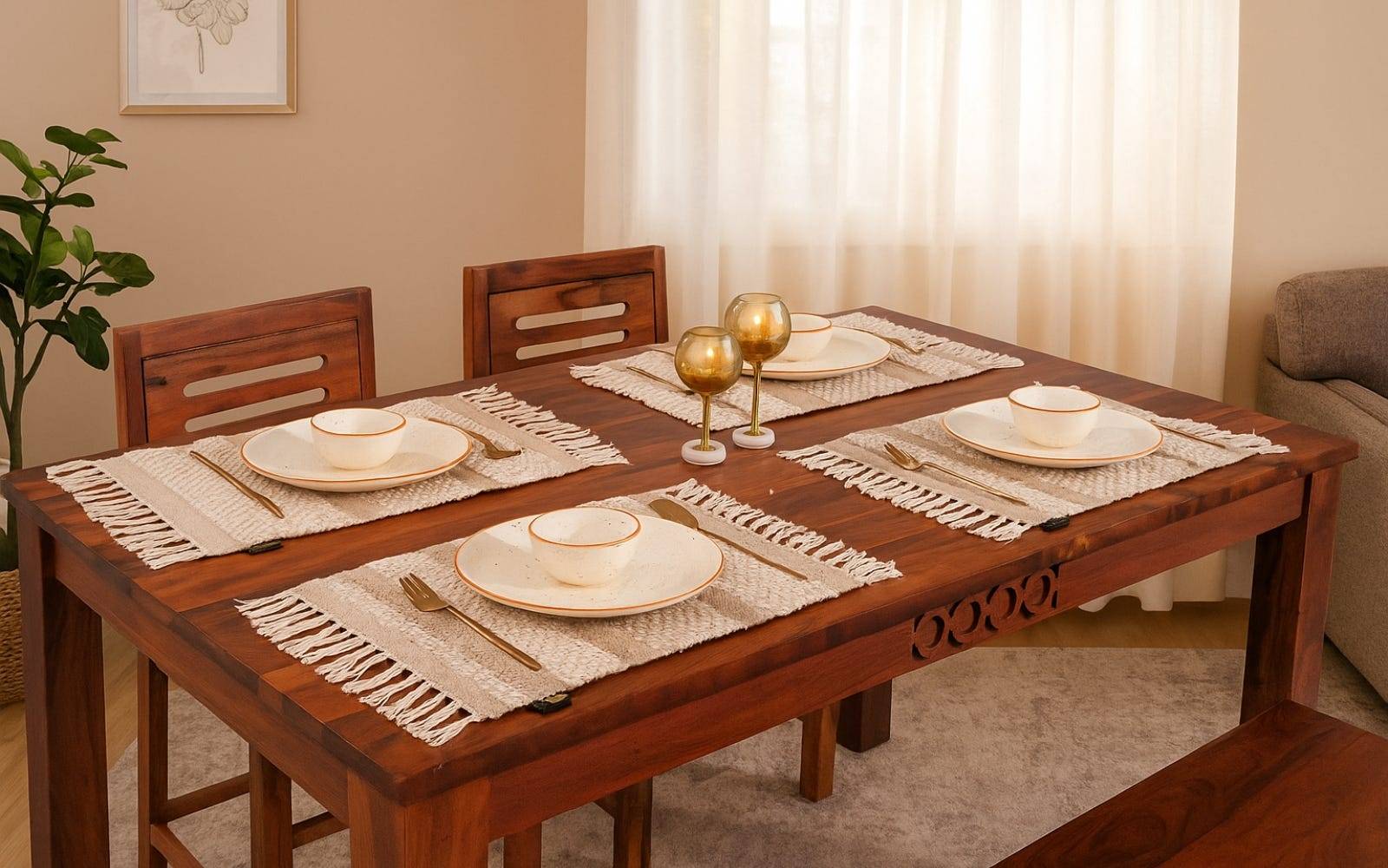 Royaloak Maze Handwoven Cotton Tablemat - Beige Set of 2