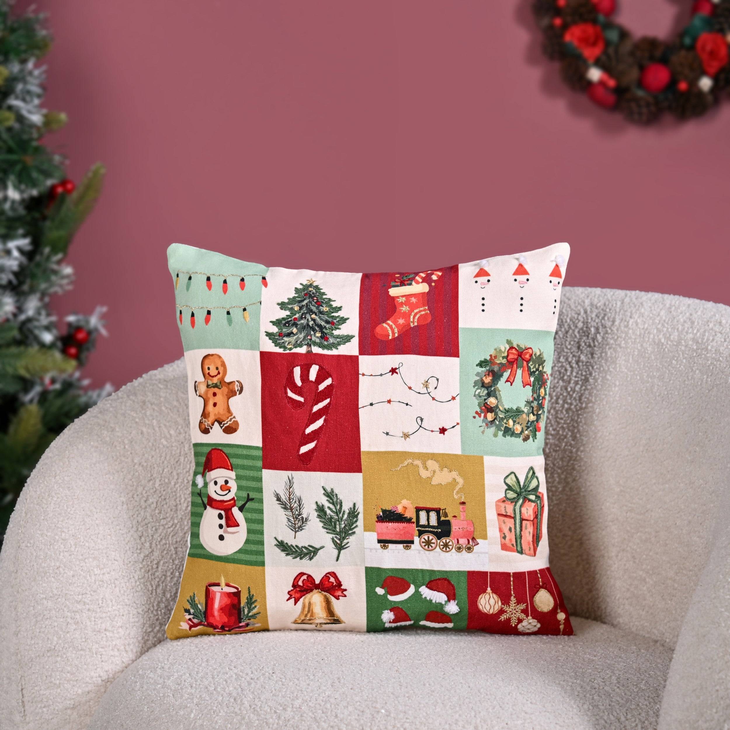 Christmas Chronicles Embroidered Cotton Cushion Cover 40x40cm