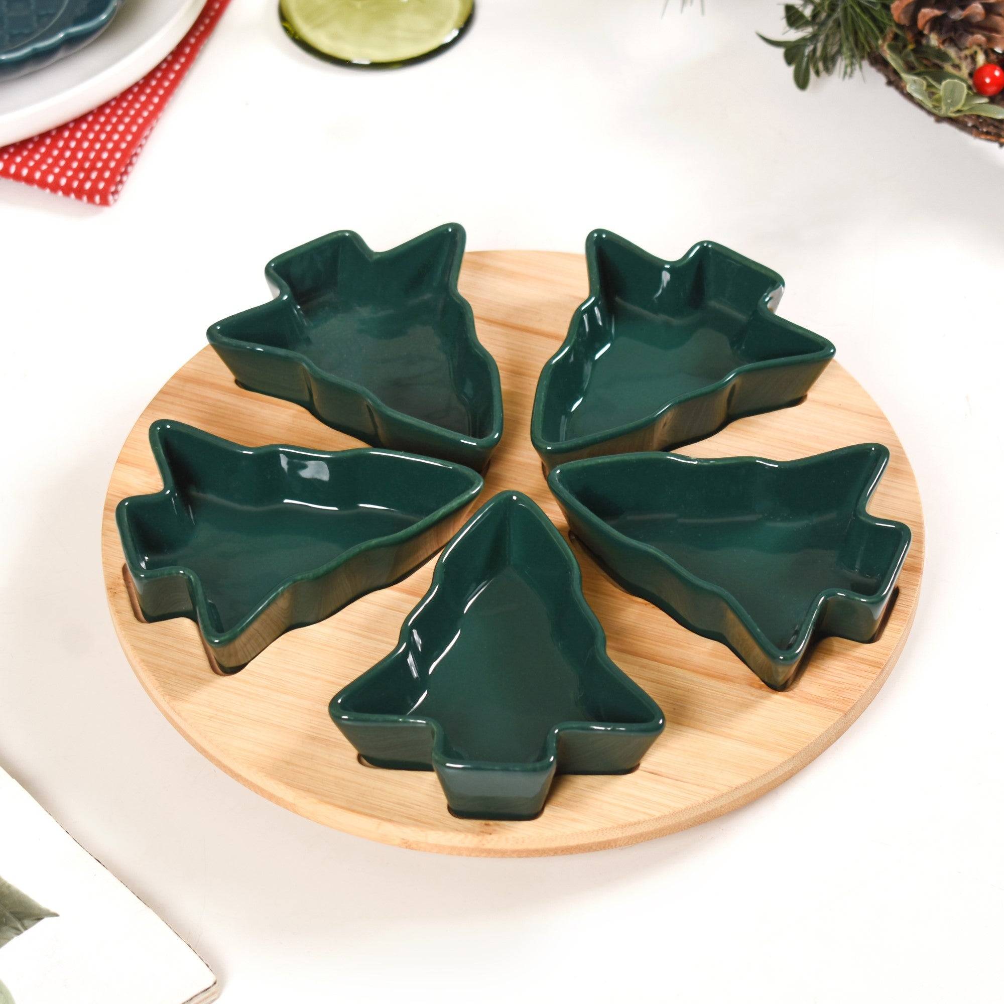 Set Of 5 Tree Snack Bowls With Wooden Rotating Tray 100ml buy only at ₹1850