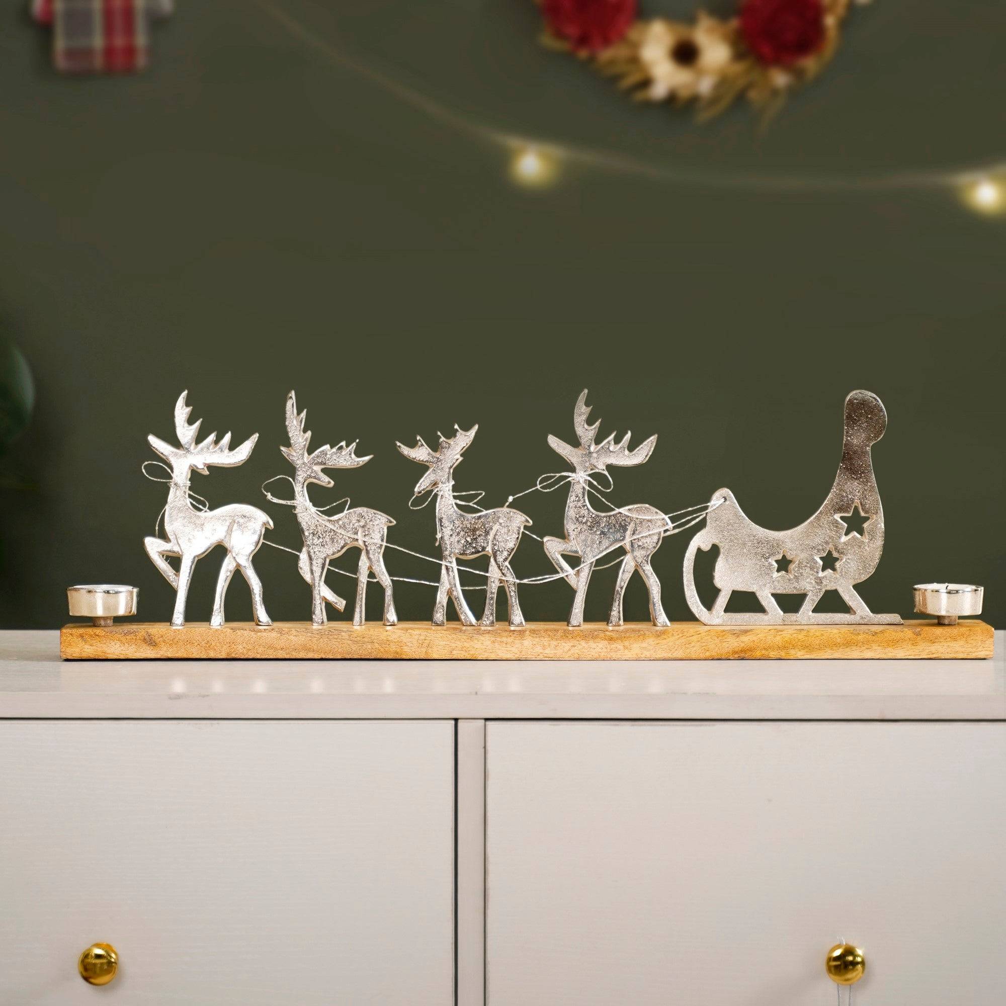 Reindeer Sleigh Showpiece With Tealight Holders