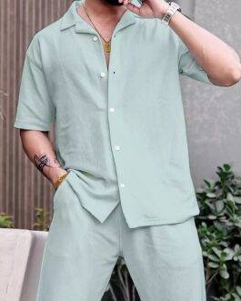 Sky Blue Color Mens Full Set Trouser And Shirt Half Sleeves