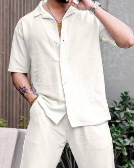 White Color Mens Full Set Trouser And Shirt Half Sleeves