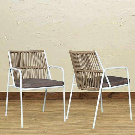 Crema Outdoor Accent Patio Weaving Chair Set of 2 in Ivory White