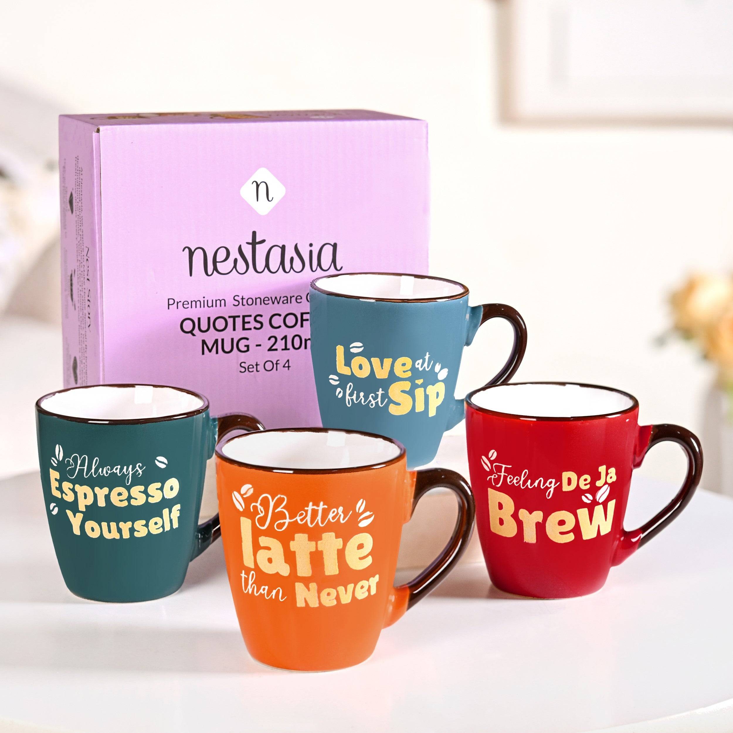Coffee Quotes Ceramic Mug Set Of 4 210ml buy only at ₹795